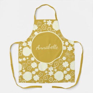 Bold Gold Cream Flowers Floral Pattern Named Apron