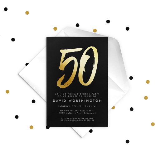 Bold gold elegant 50th birthday party foil invitation
