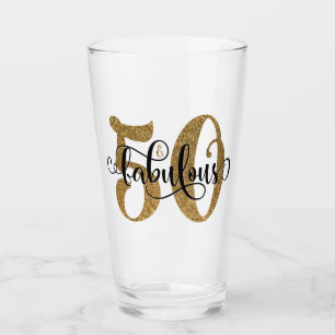 Bold Gold (Faux) Glitter 50 & Fabulous Birthday Glass