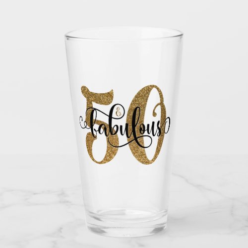 Bold Gold Faux Glitter 50  Fabulous Birthday Glass