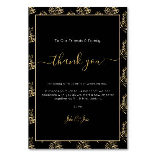 Bold gold fern leaf Wedding thank you Table Card