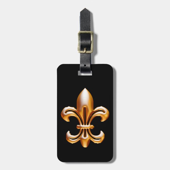 Bold Gold Fleur de Lis Luggage Tag (Front Vertical)