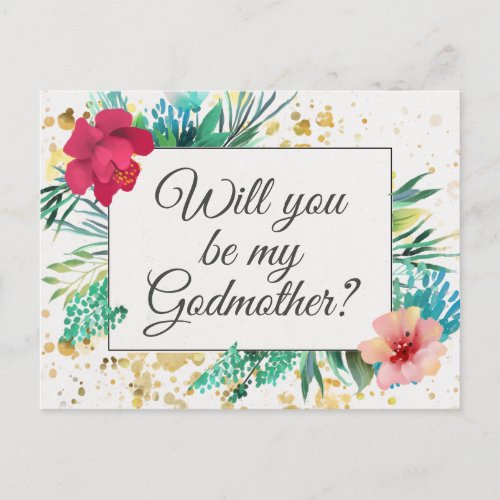 Bold Gold Floral Godmother Proposal Card