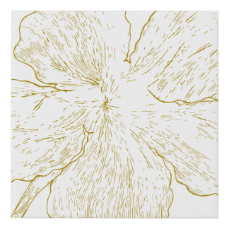Bold Gold Floral Line Art Minimalist Macro Bloom Faux Canvas Print