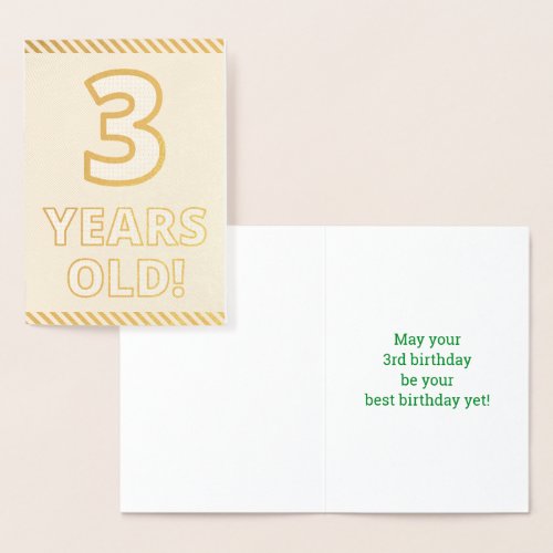 Bold Gold Foil 3 YEARS OLD Birthday Card