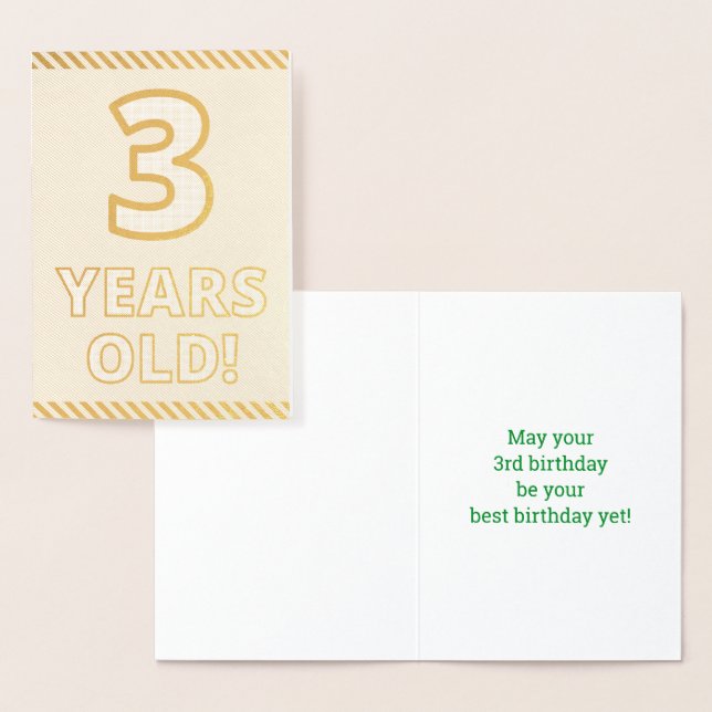 Bold, Gold Foil "3 YEARS OLD!" Birthday Card (Display)
