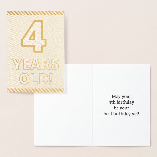 Bold, Gold Foil "4 YEARS OLD!" Birthday Card (Display)