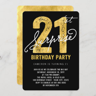 Bold Gold Foil Surprise 21st Birthday Party Invite