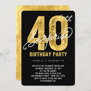 Bold Gold Foil Surprise 40th Birthday Party Invite