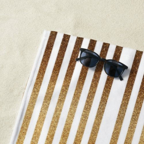 Bold gold glitter and white stripes beach towel