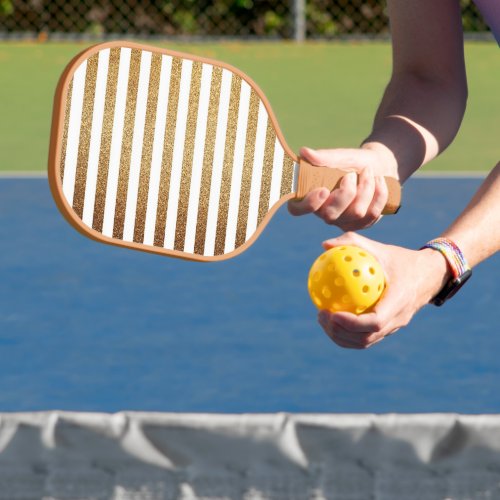 Bold gold glitter and white stripes pickleball paddle