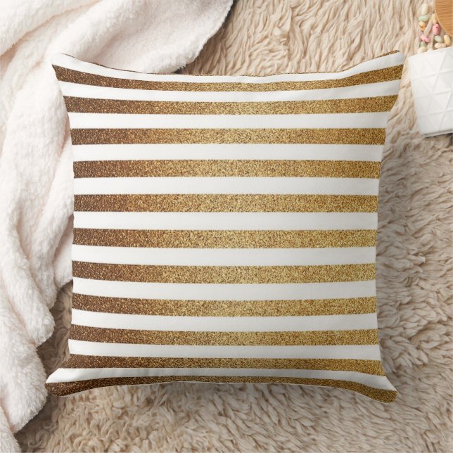 Bold gold glitter and white stripes throw pillow (Blanket)