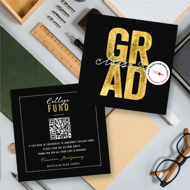 Bold Gold GRAD Stylish Graduation College Fund Enclosure Card (Bold Gold GRAD Stylish Graduation College Fund Insert / Enclosure Card @ zazzle.com/color_therapy)