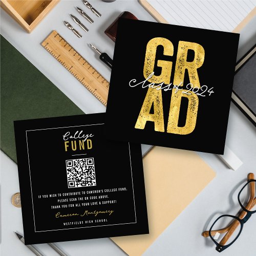 Bold Gold GRAD Stylish Graduation College Fund Enclosure Card