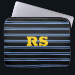 Bold Gold Monogram, Name, Blue Lines on Black Laptop Sleeve<br><div class="desc">Personalize bold gold monogram,  or name,  with blue lines on black background.</div>