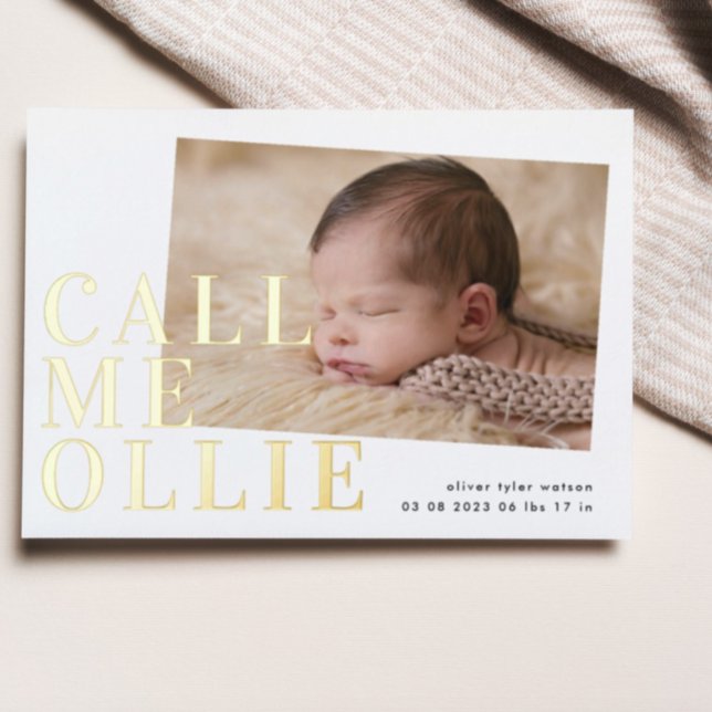 Bold GOLD Photo Call Me BABY Birth ANNOUNCEMENT (Creator Uploaded)