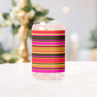 Bold Gold, Red, & Magenta Striped Glass Can