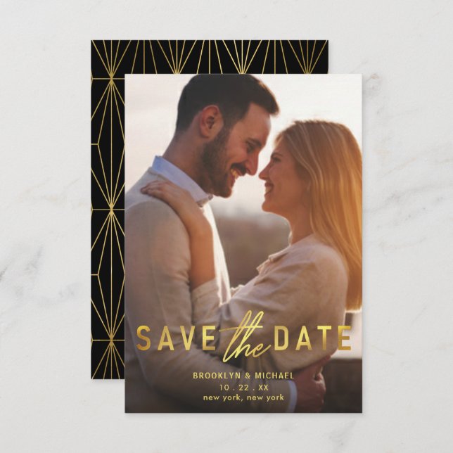 Bold Gold Save the Date Wedding Announcement (Front/Back)