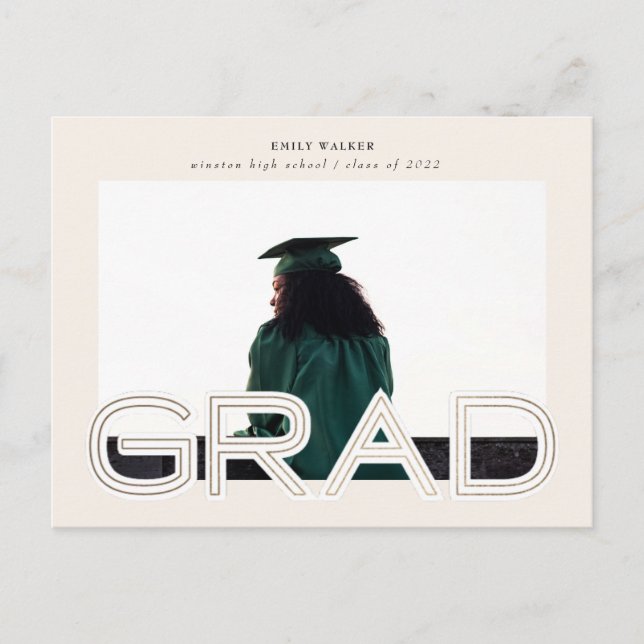 bold gold script graduation announcement photo postcard (Front)