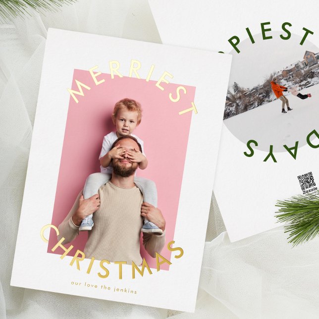 Bold Gold Simple Modern Christmas Two Photo Foil Holiday Card (Creator Uploaded)
