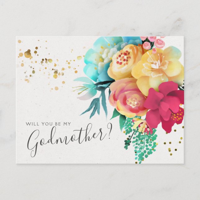 Bold Gold Splatter Floral Godmother Proposal Card (Front)