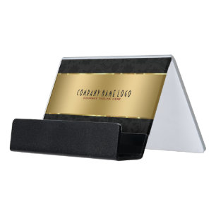 Bold Gold Stripe Black Damasks Desk Business Card Holder
