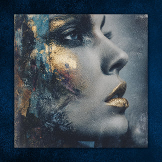 Bold Gold Teal Dramatic Portrait Modern Art Poster