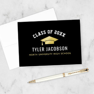 Bold Gold Varsity Graduation Cap Black 2026 Letterpress Thank You Card