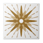 Bold Gold & White Starburst Ceramic Tile<br><div class="desc">Modern tile with a large bold retro gold starburst serving as the focal point, complimented by modern starburst design elements. Modern bold celestial design in a gold and white color palette. One design of a coordinating collection. Designed as a template, create your own custom design by using the fields provided,...</div>