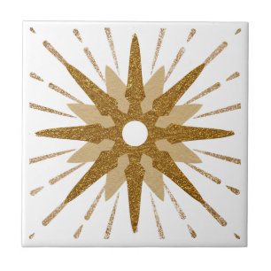 Bold Gold & White Starburst Ceramic Tile