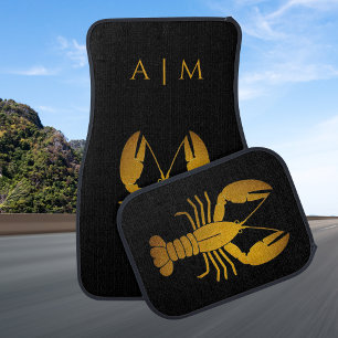   Bold  golden  lobster  in black   Car Floor Mat