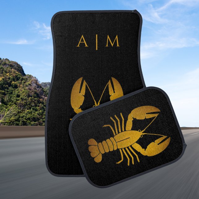   Bold  golden  lobster  in black   Car Floor Mat (Creator Uploaded)