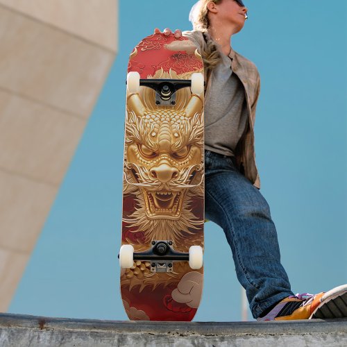 Bold Golden  Red Dragon Head Skateboard