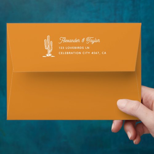Bold Golden Yellow Saguaro Cactus Desert Wedding Envelope