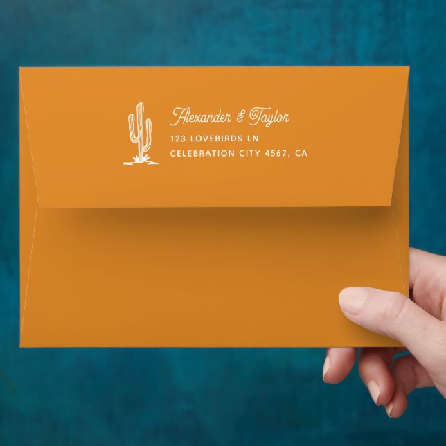 Bold Golden Yellow Saguaro Cactus Desert Wedding Envelope (Hand)