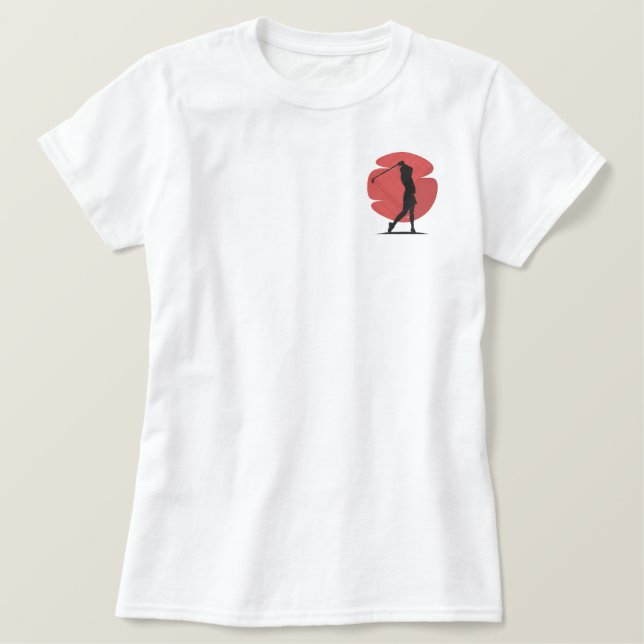 Bold Golf Silhouette With Red Circle Embroidered Shirt (Design Front)