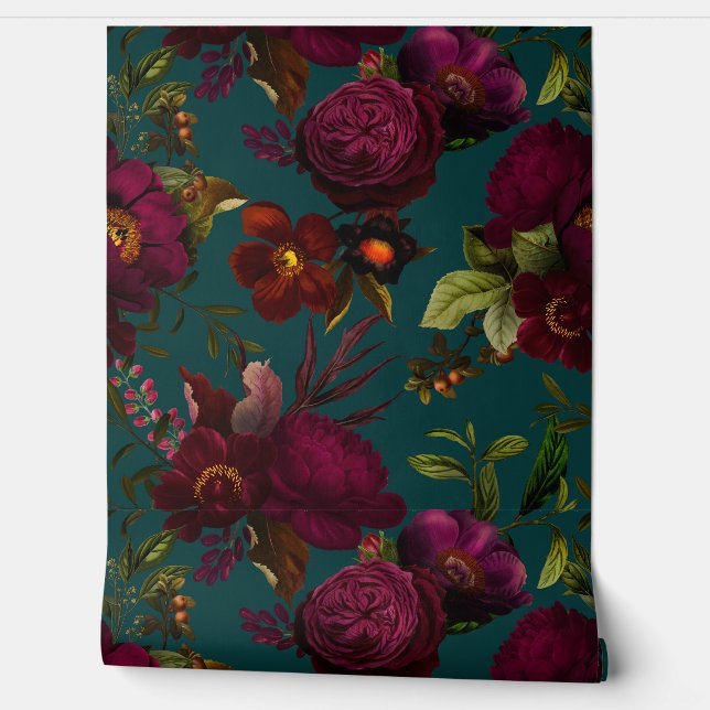 Bold Gothic Night Moody Florals  Wallpaper Wallpaper (Unrolling)