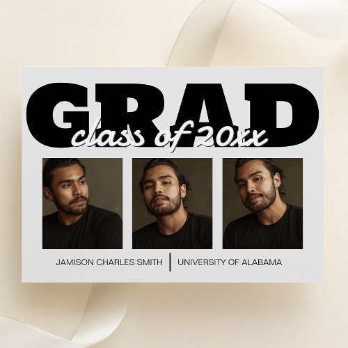 Bold Grad 3 Photo Graduation Announcement