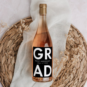 Bold Grad Black and White Graduation Wine Label
