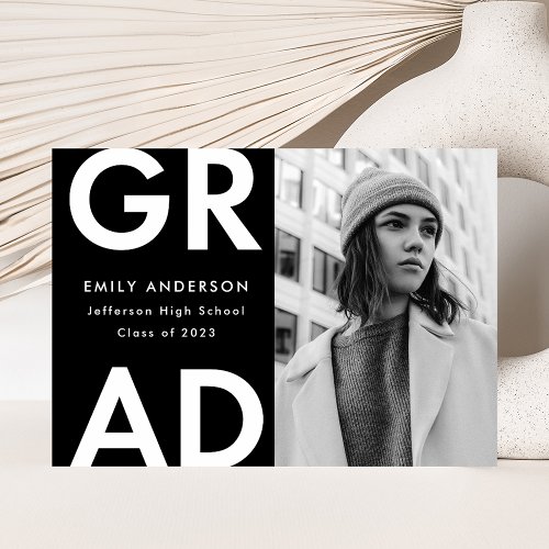 Bold Grad Black and White Photo Graduation Announcement