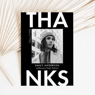 Bold Grad Black and White Photo Graduation Thank You Card