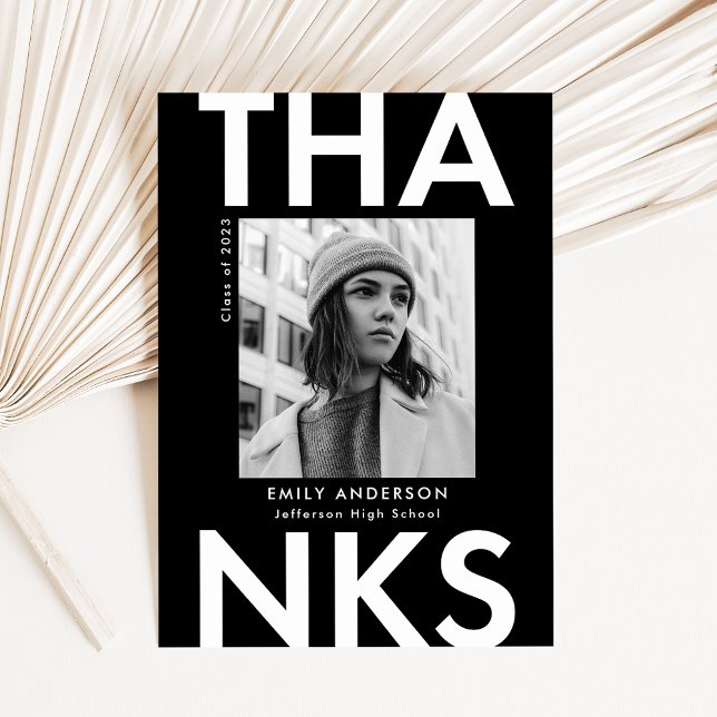 Bold Grad Black and White Photo Graduation Thank You Card (Creator Uploaded)