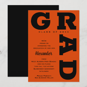 Bold GRAD Black on Orange Graduation Announcement