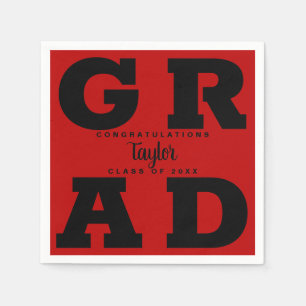 Bold GRAD Black on Scarlet Red Graduation Napkin
