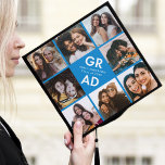 Bold Grad Blue 8 Photo Collage Graduation Cap Topper<br><div class="desc">Celebrate your graduation day in style with a photo collage graduation cap topper! The custom graduation cap topper features "Grad" in bold white lettering with a blue background (or color of your choice) surrounded by 8 of the graduate's favorite photos. Choose photos of your friends, family, pets, etc. Personalize the...</div>