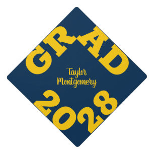 Bold GRAD Blue and Yellow Graduation Cap Topper