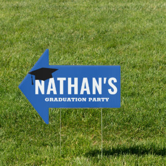Bold Grad Blue Directional Graduation Yard Sign