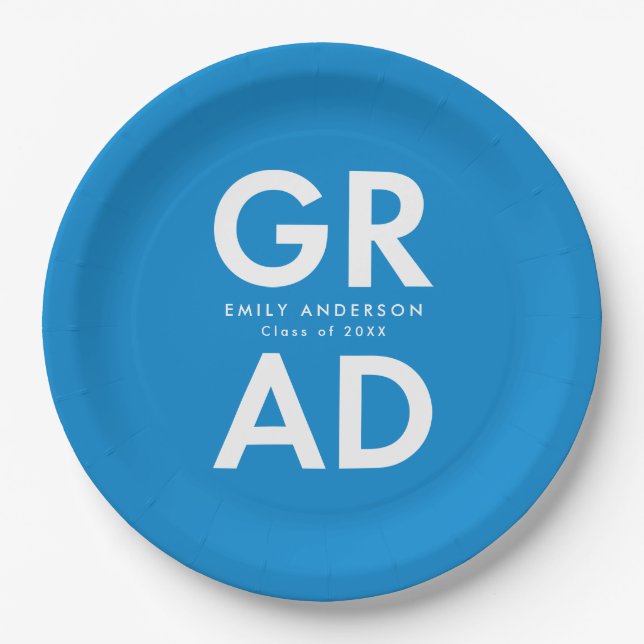 Bold Grad Blue Graduation Paper Plates (Front)