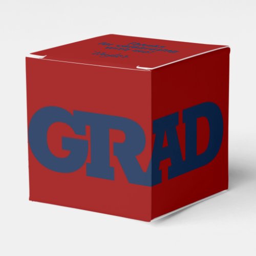 Bold GRAD Blue on Dark Red Graduation Party Favor Boxes