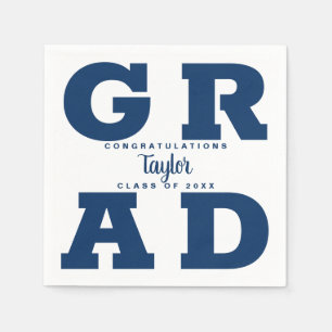 Bold Grad Blue on White Graduation Party Napkins